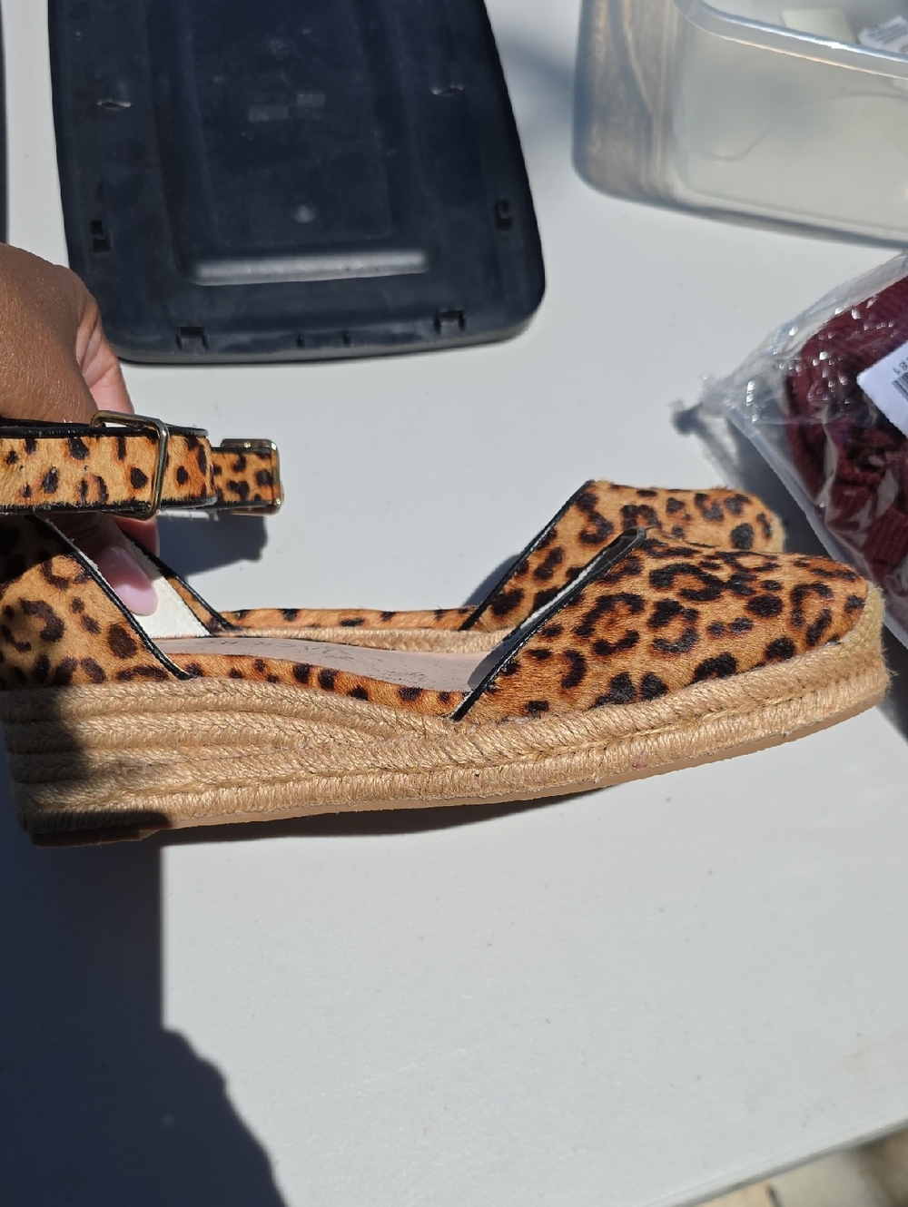Jack Rogers Leopard Print Ankle Strap Wedges - Tan - Picture 2 of 5
